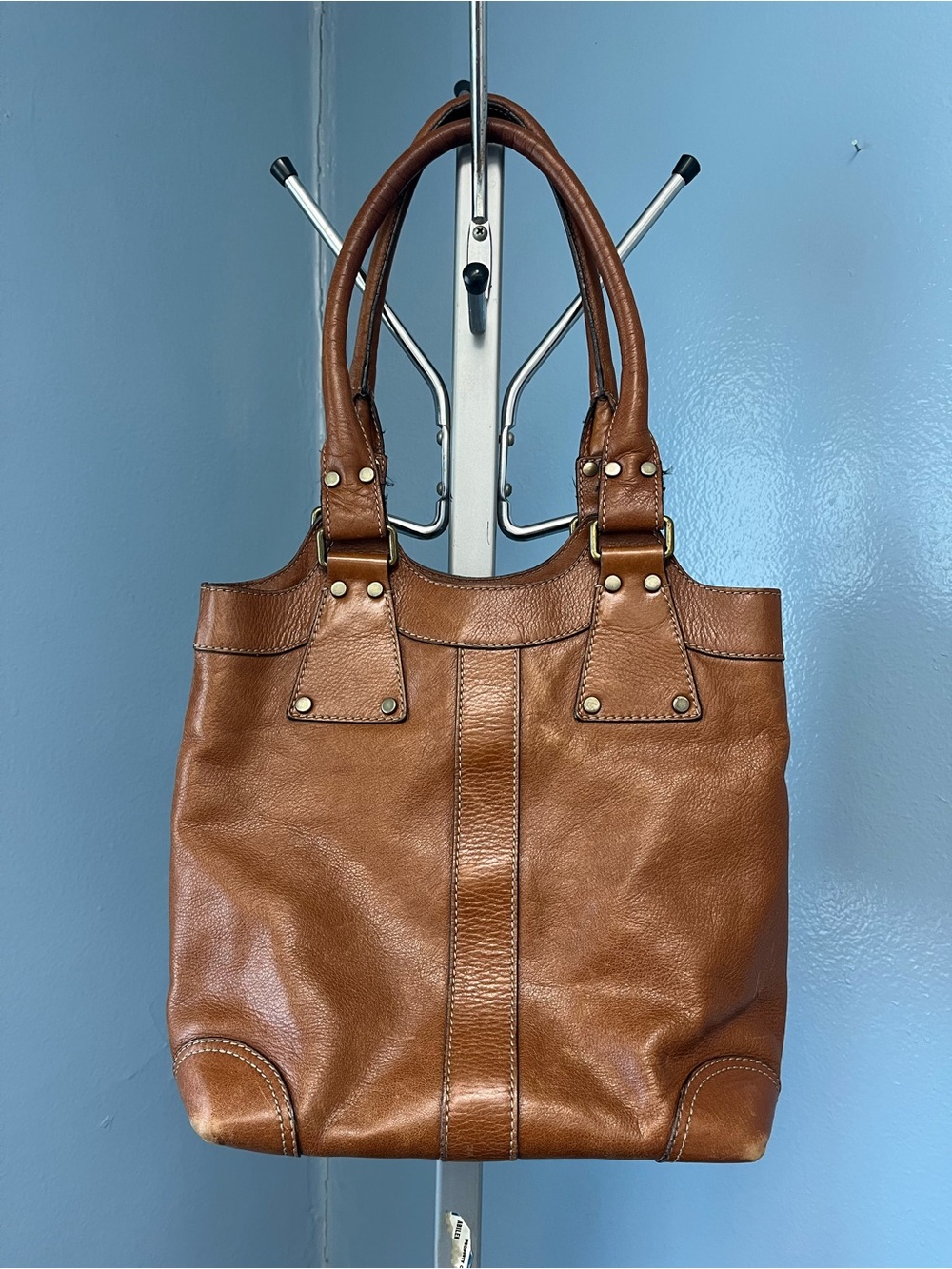Sara Berman Cognac Leather Tote with Double Straps